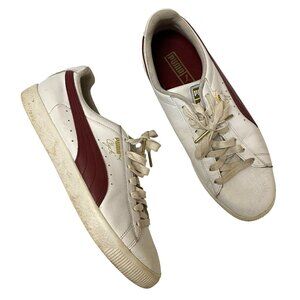 Puma Clyde Gold Foil Low Top Casual Sneakers White Burgundy 364669 07 Men’s 10